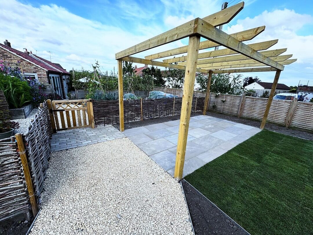 Timber pergola and gravel garden
